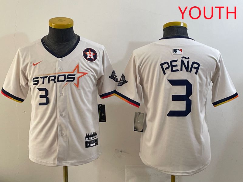 Youth Houston Astros #3 Pena Cream Three generations Joint Name 2025 Nike MLB Jersey style 4111
